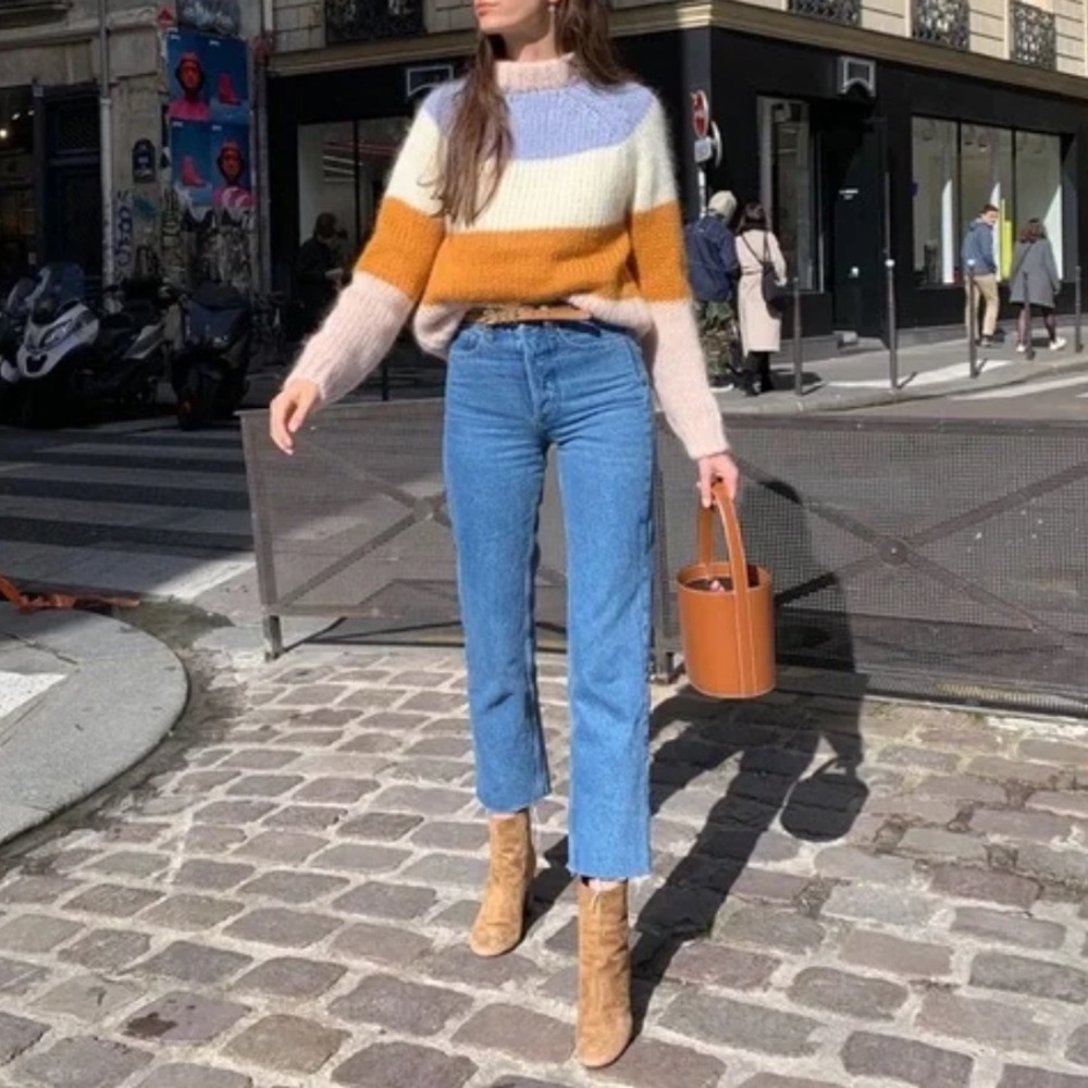 Rouje Paris Marais Jean High Rise Straight Leg Raw Hem 32